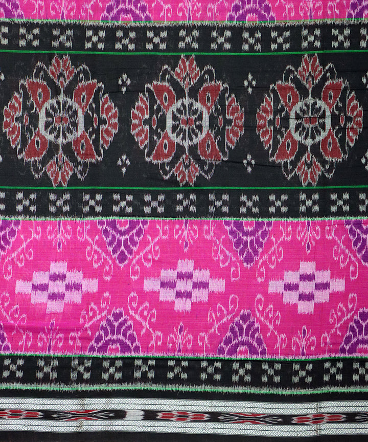 Pink black cotton handloom nuapatna saree