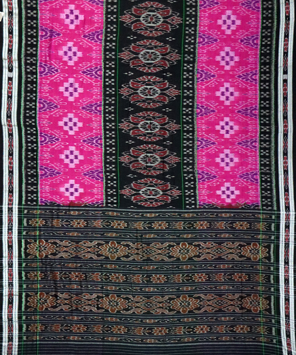 Pink black cotton handloom nuapatna saree