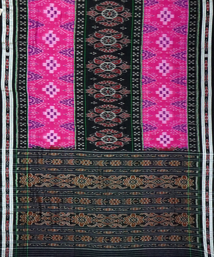 Pink black cotton handloom nuapatna saree