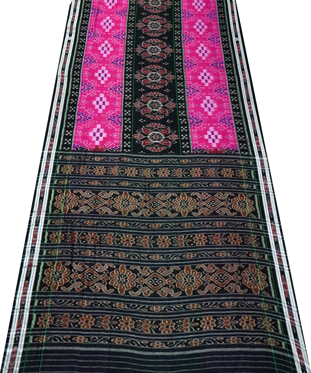 Pink black cotton handloom nuapatna saree