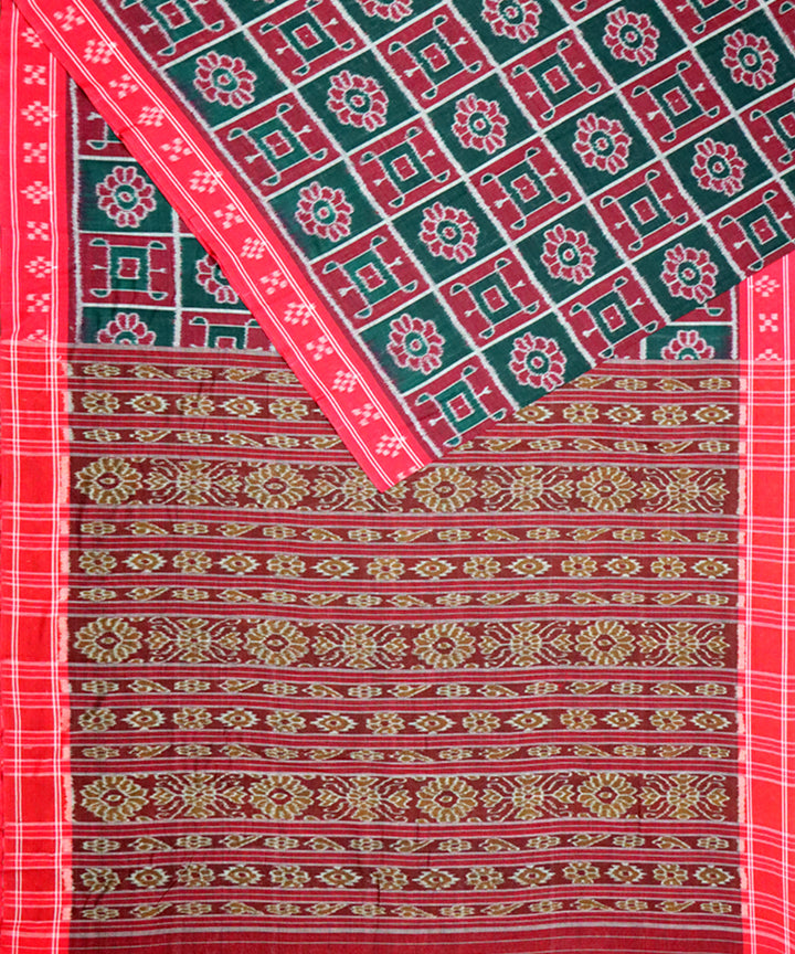 English green red cotton handloom nuapatna saree