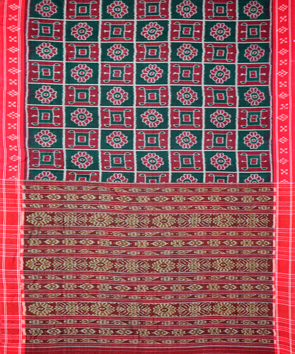 English green red cotton handloom nuapatna saree