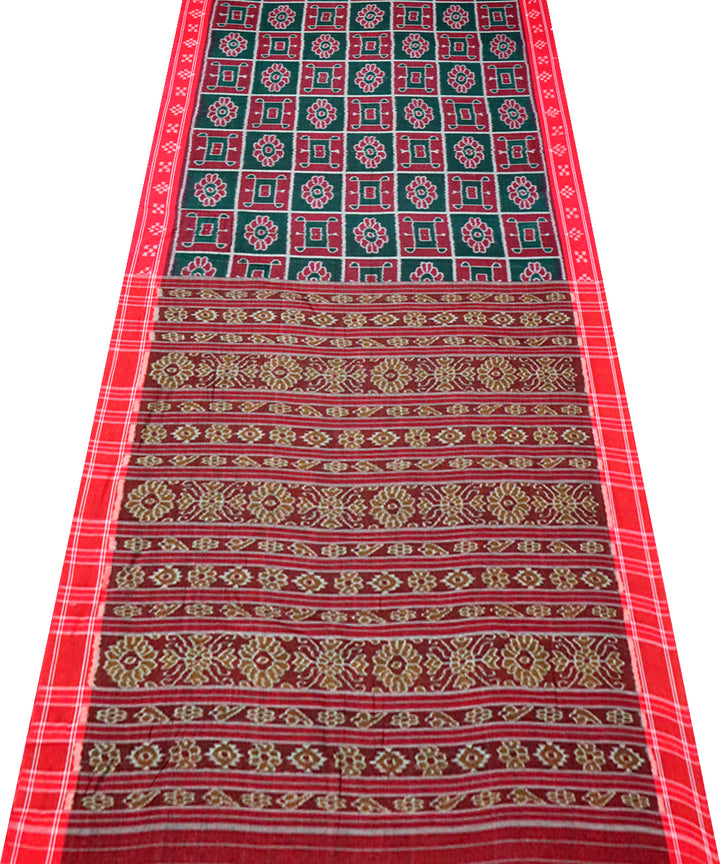 English green red cotton handloom nuapatna saree