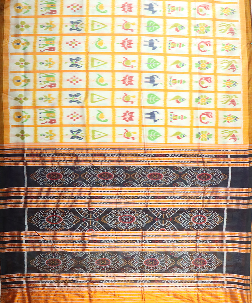 Offwhite orange silk handloom khandua saree