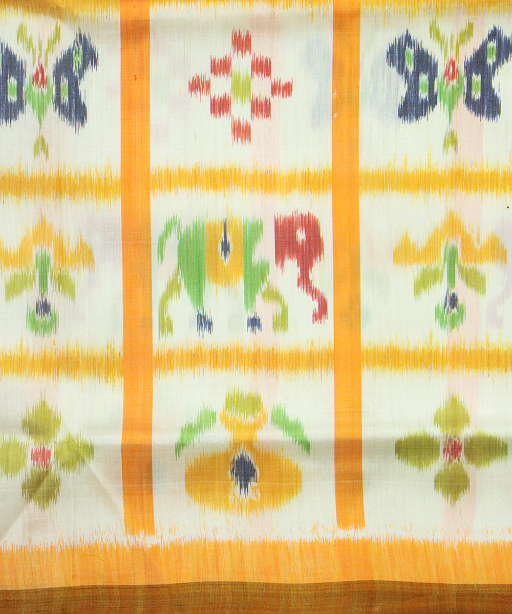 Offwhite orange silk handloom khandua saree