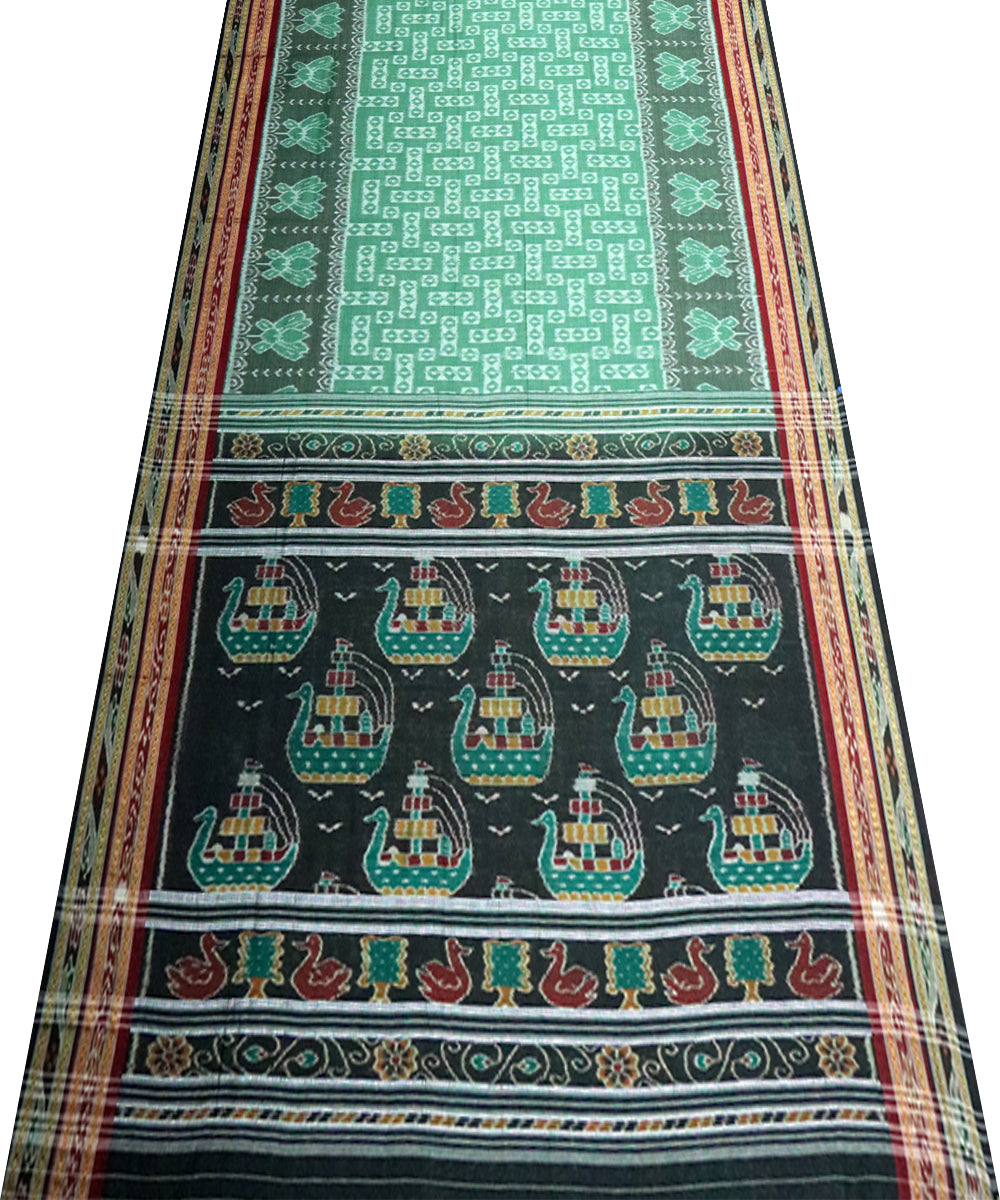 Light green black cotton handloom nuapatna saree