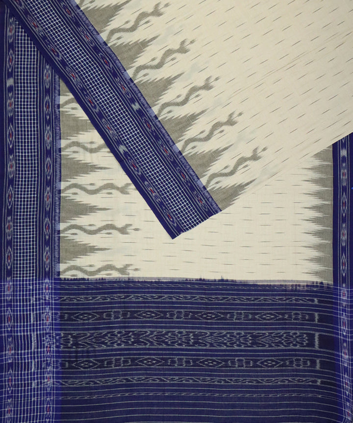 Antique white blue cotton handloom nuapatna saree