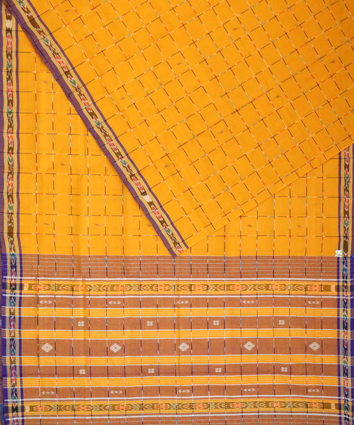 Yellow violet cotton handloom saree