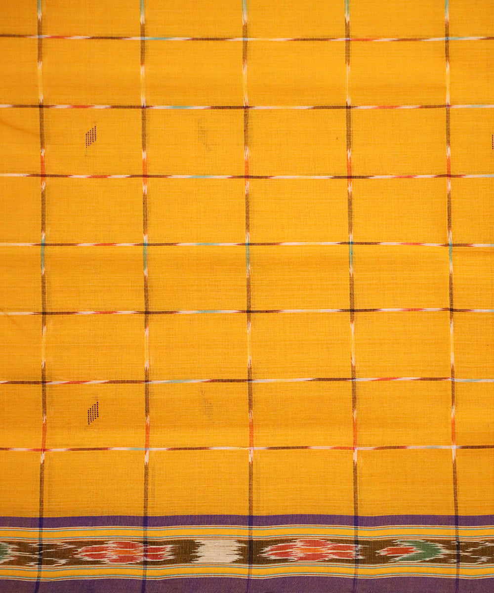 Yellow violet cotton handloom saree