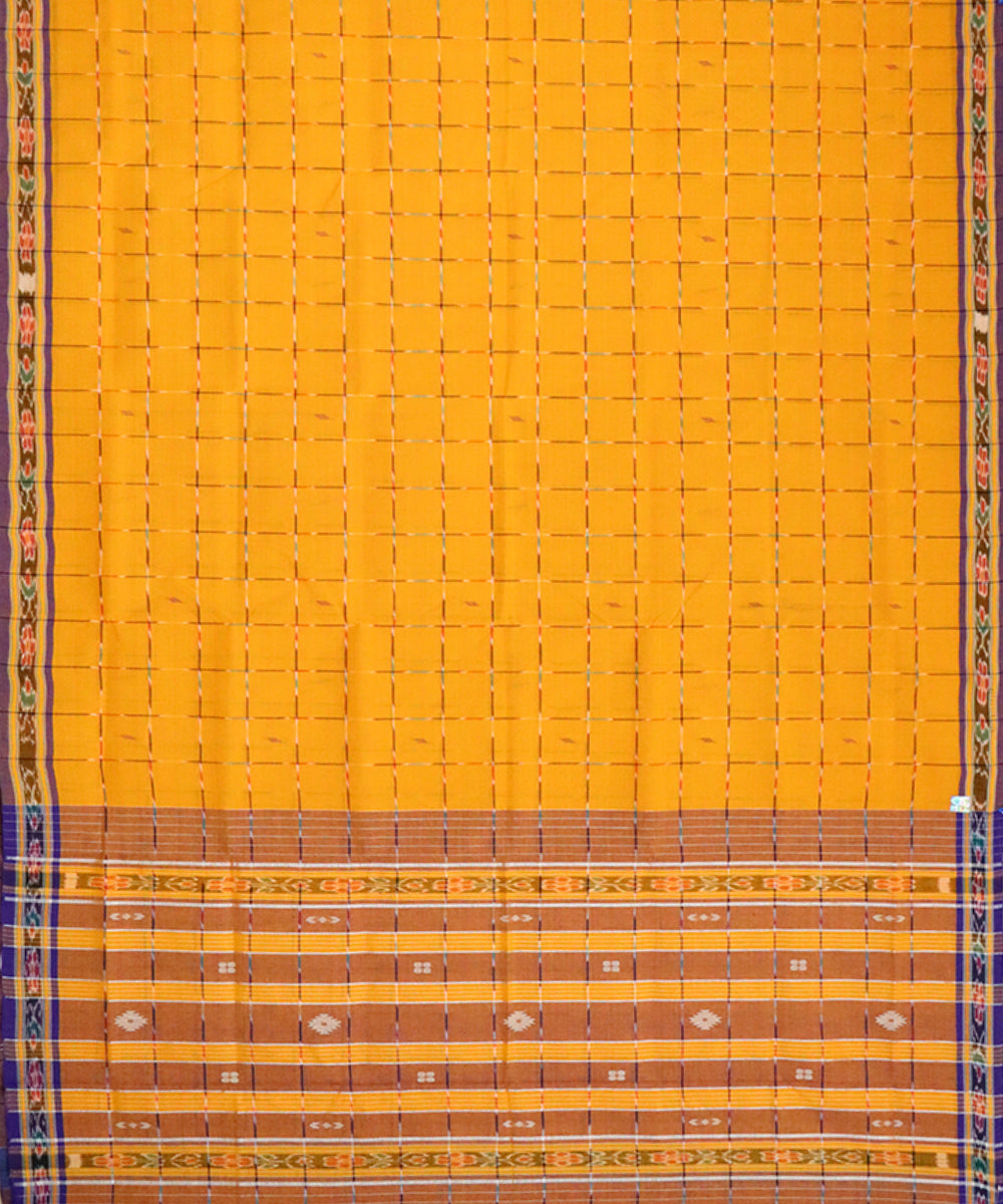 Yellow violet cotton handloom saree