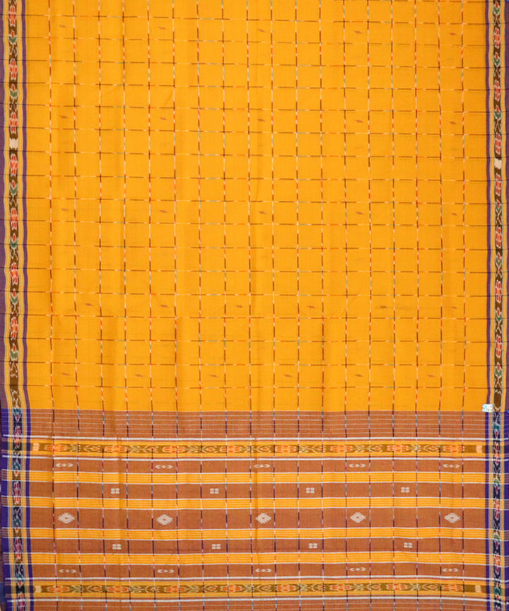 Yellow violet cotton handloom saree