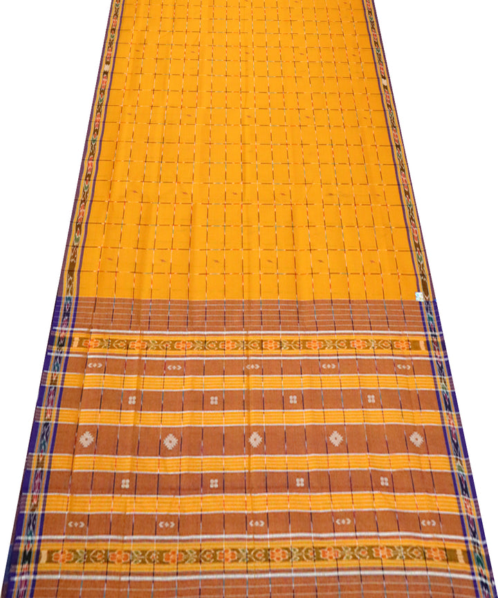 Yellow violet cotton handloom saree