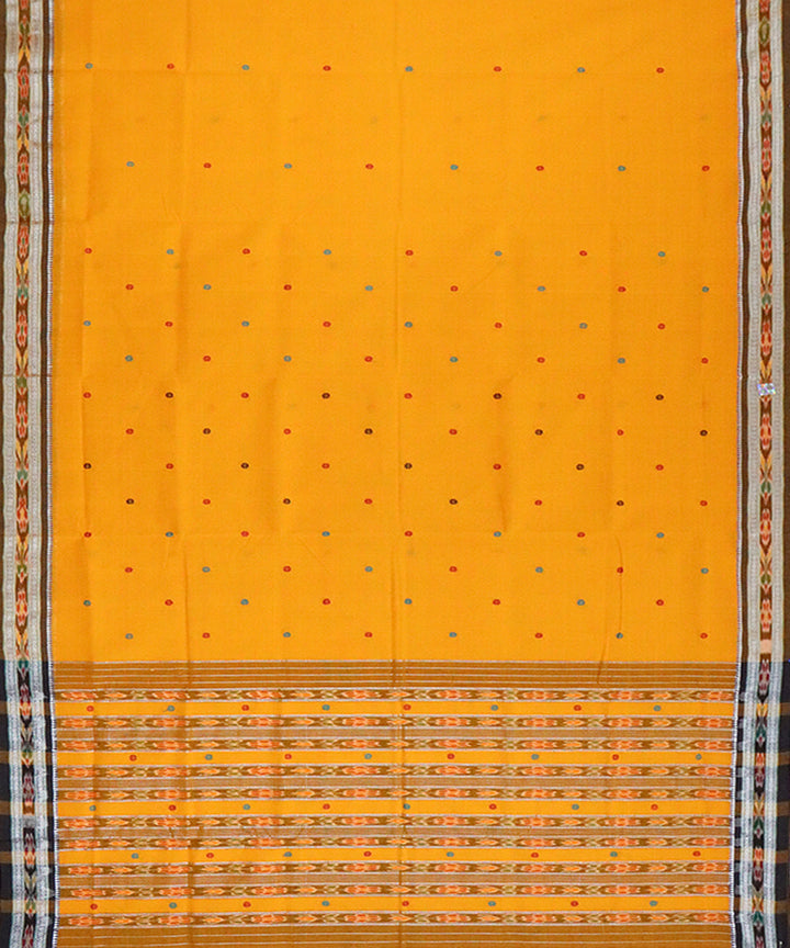 Yellow bistre brown cotton handloom saree