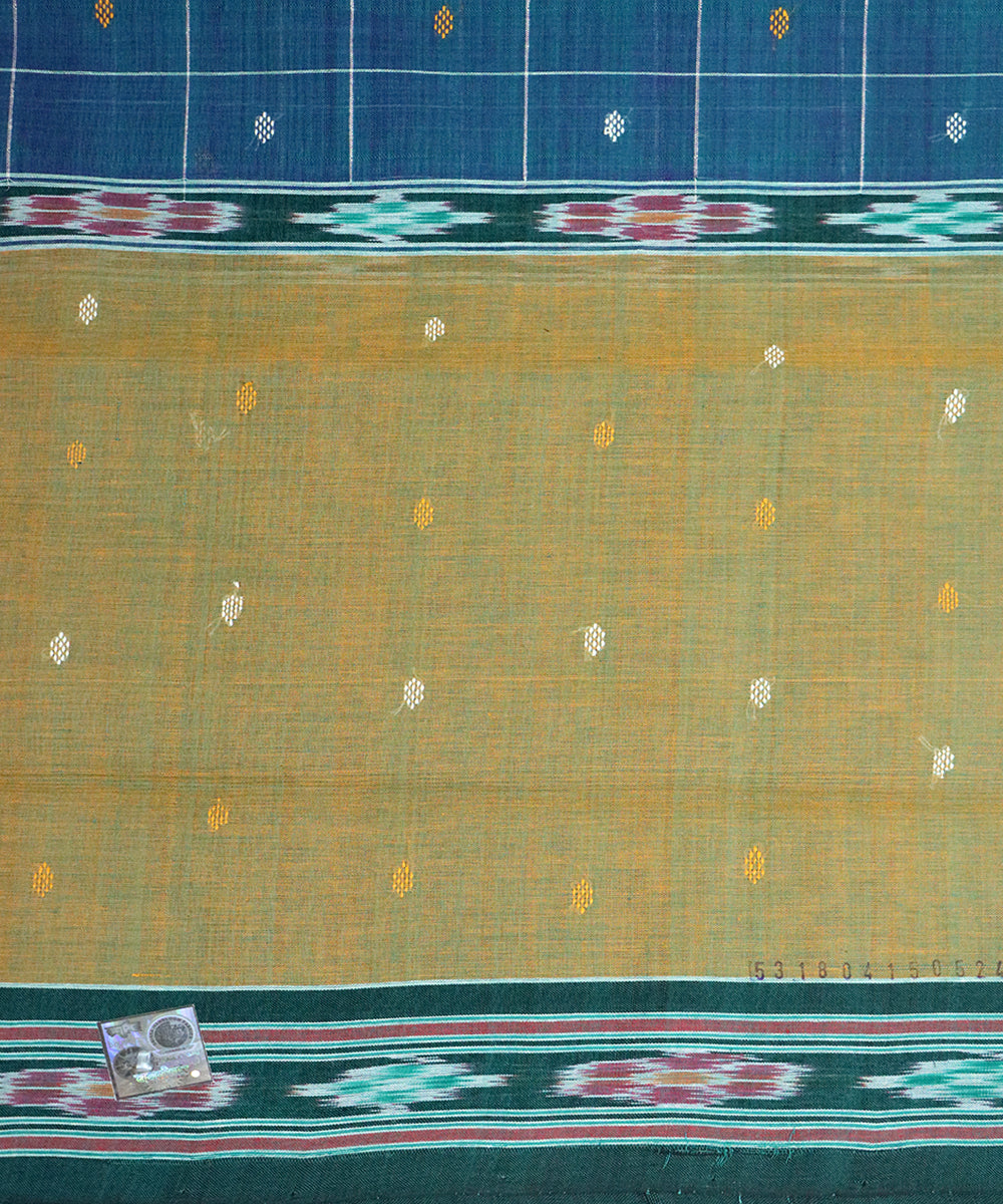 Multicolor dark green handloom cotton saree