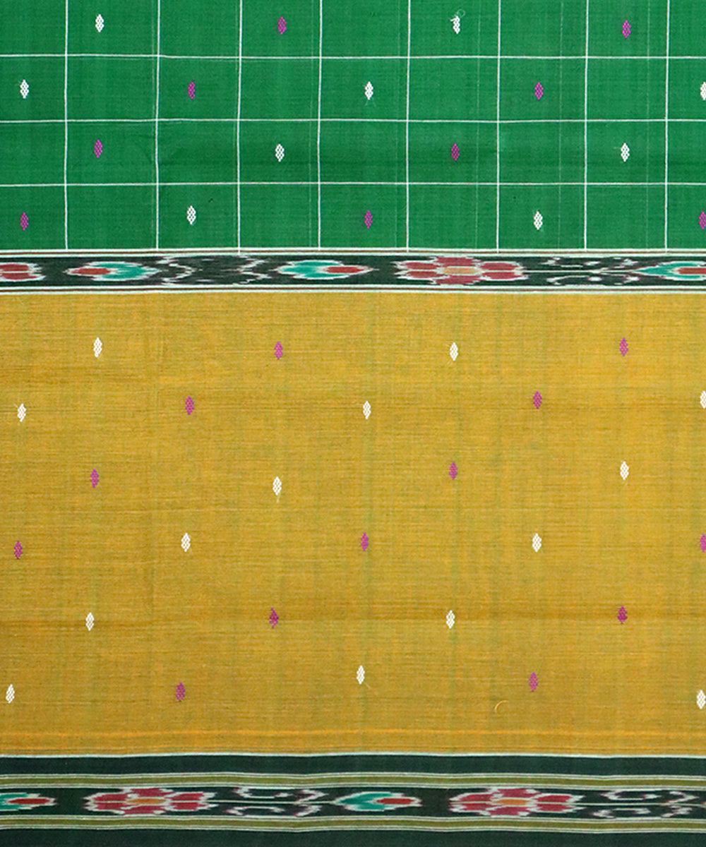 Multicolor dark green cotton handloom saree