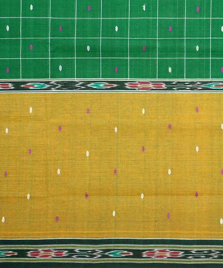 Multicolor dark green cotton handloom saree