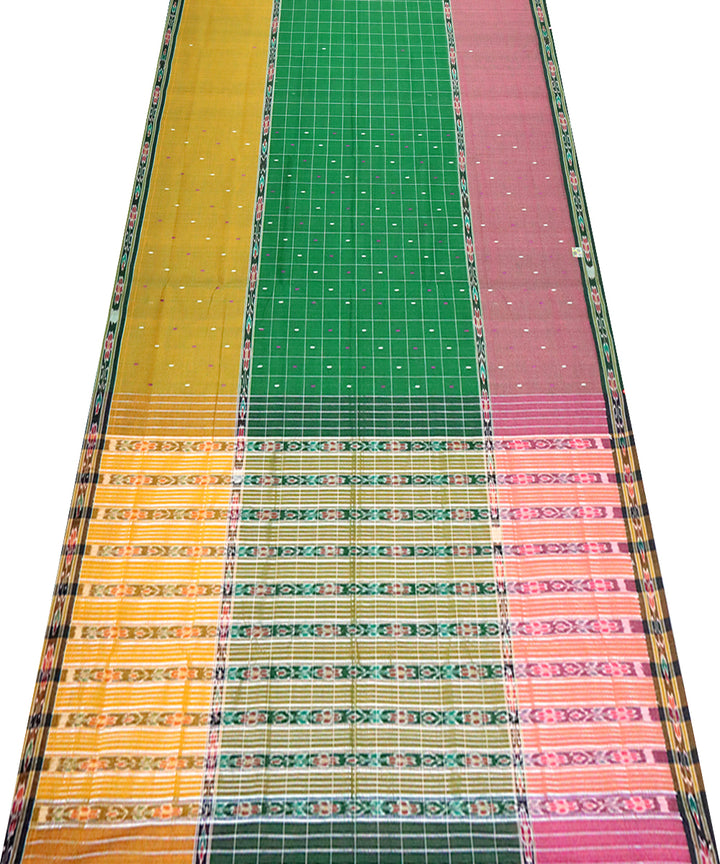 Multicolor dark green cotton handloom saree