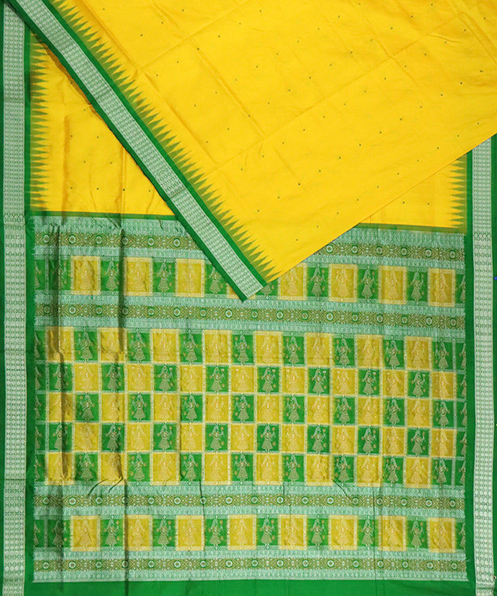 Yellow green silk handloom bomkai saree