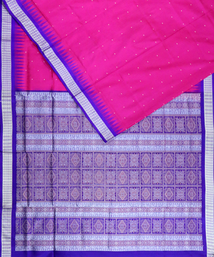Pink blue magenta violet silk handloom bomkai saree