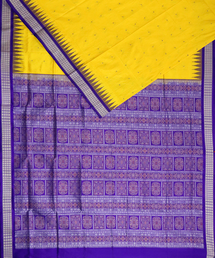Yellow blue magenta violet silk handloom bomkai saree