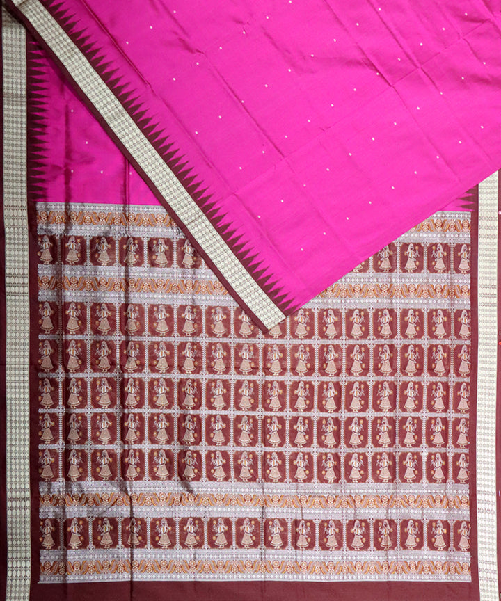 Pink maroon silk handloom bomkai saree