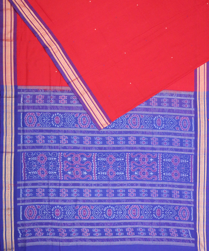 Red blue cotton handloom bomkai saree