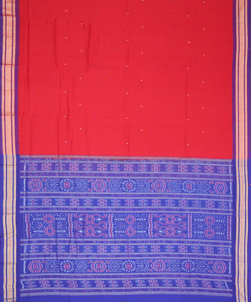 Red blue cotton handloom bomkai saree