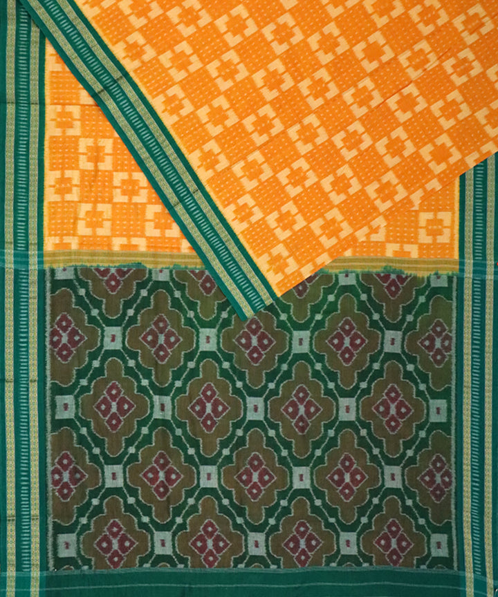 Deep saffron green cotton handloom nuapatna saree