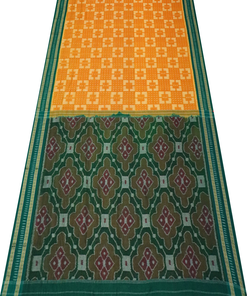 Deep saffron green cotton handloom nuapatna saree