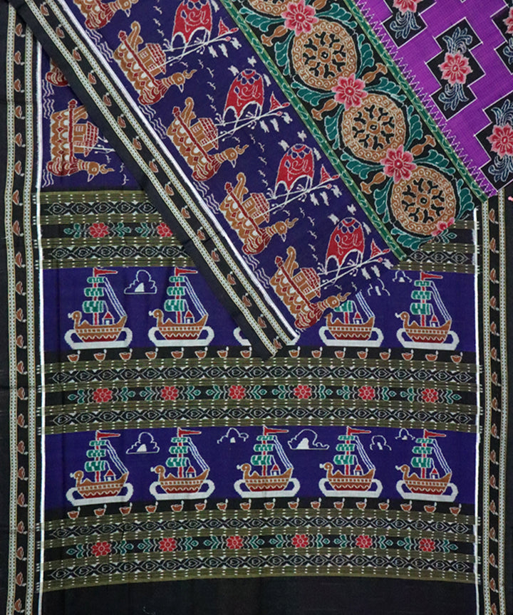 Multicolor black cotton handloom sambalpuri saree