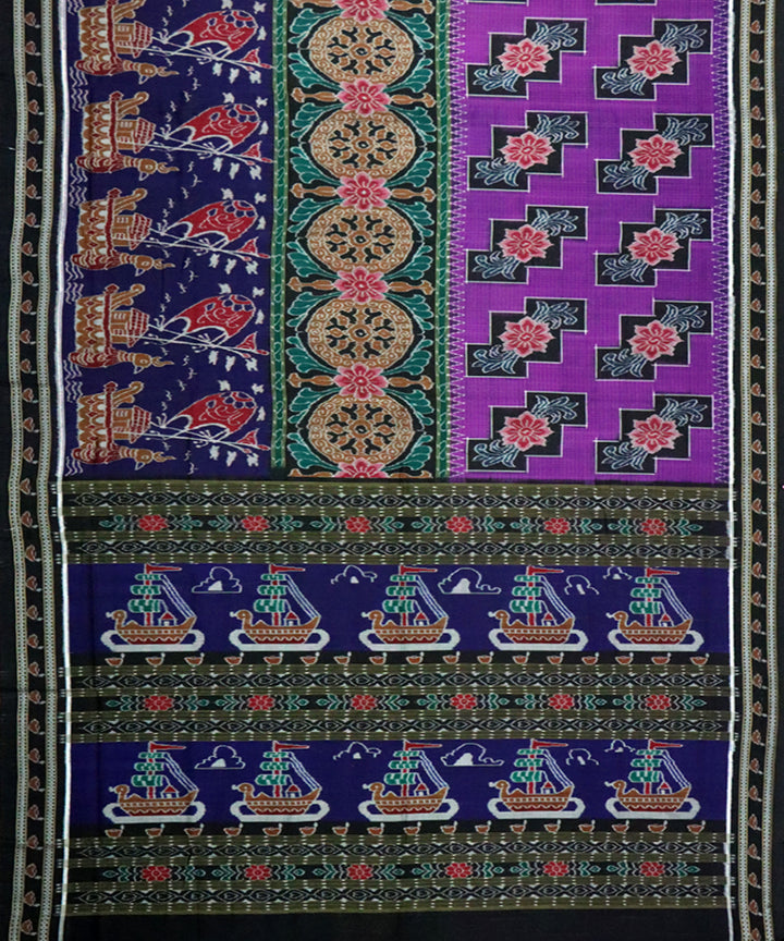 Multicolor black cotton handloom sambalpuri saree