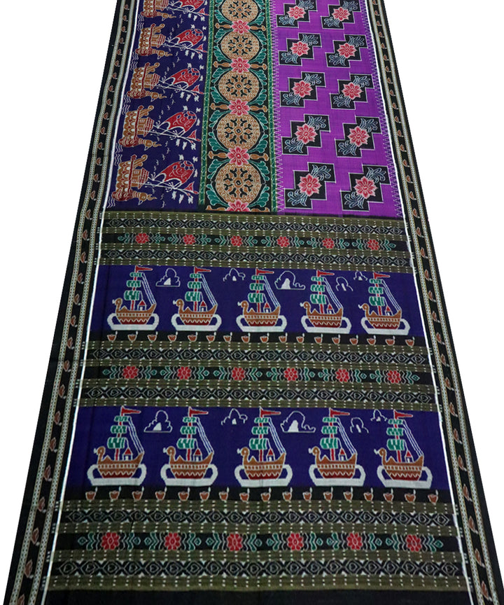 Multicolor black cotton handloom sambalpuri saree