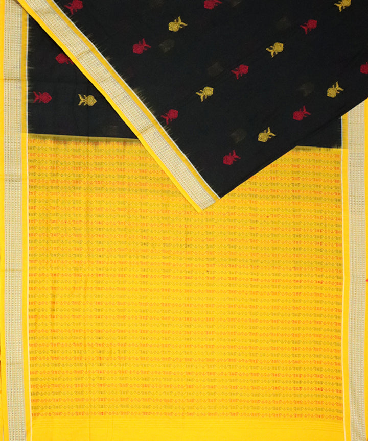 Black yellow cotton handloom bomkai saree