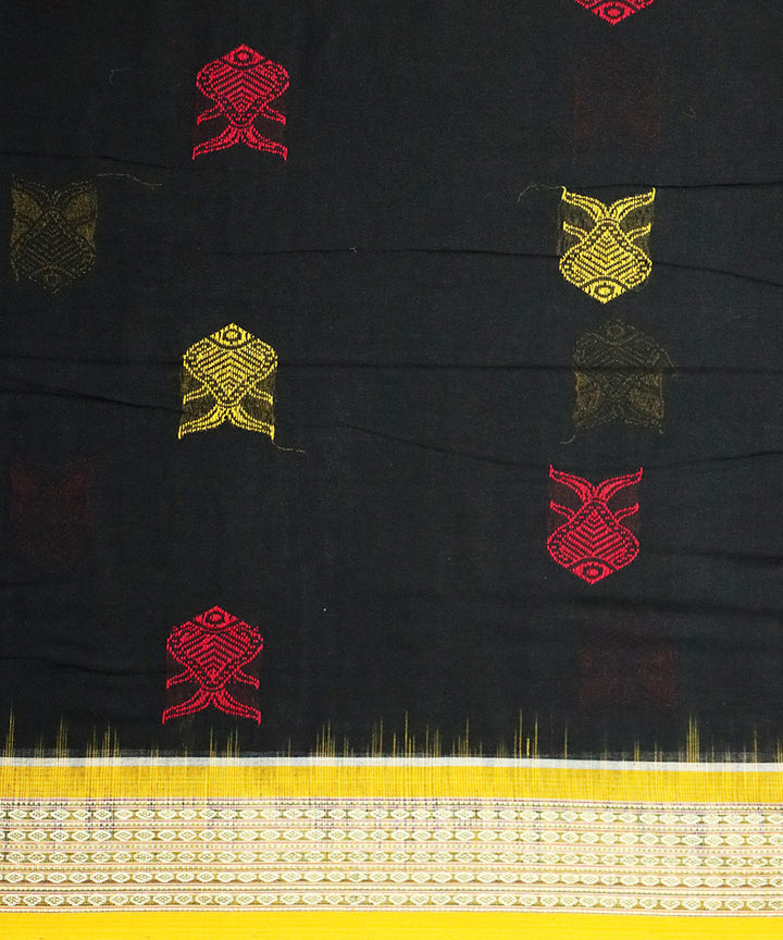 Black yellow cotton handloom bomkai saree