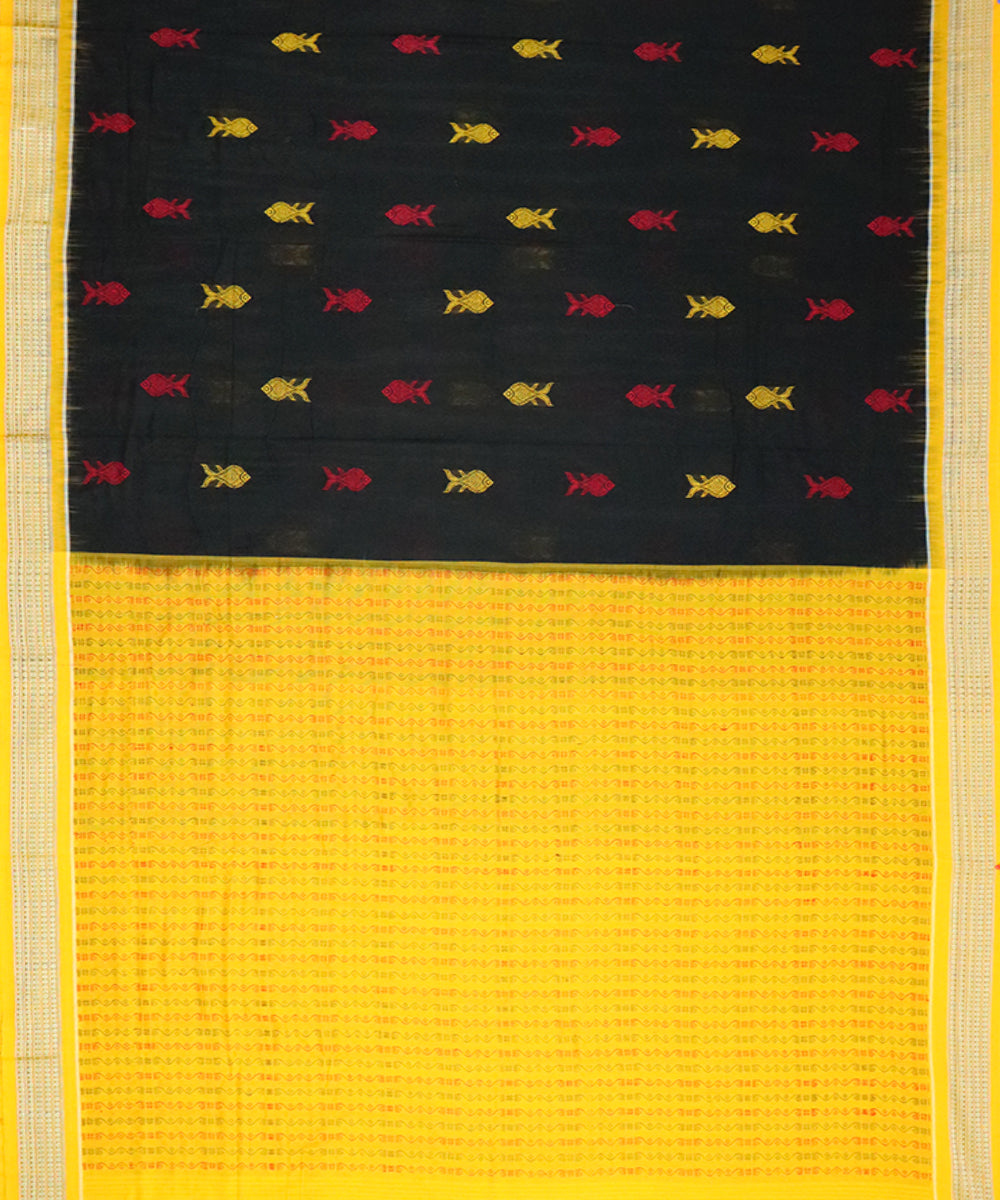 Black yellow cotton handloom bomkai saree