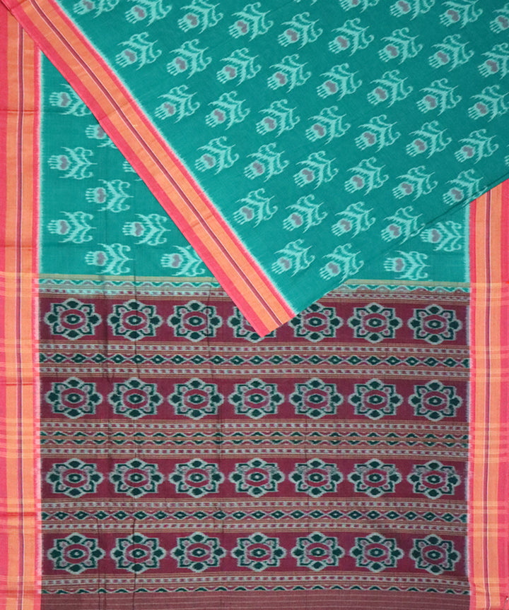 Caribbean green pink cotton handloom nuapatna saree