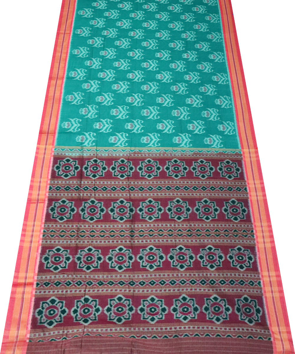 Caribbean green pink cotton handloom nuapatna saree