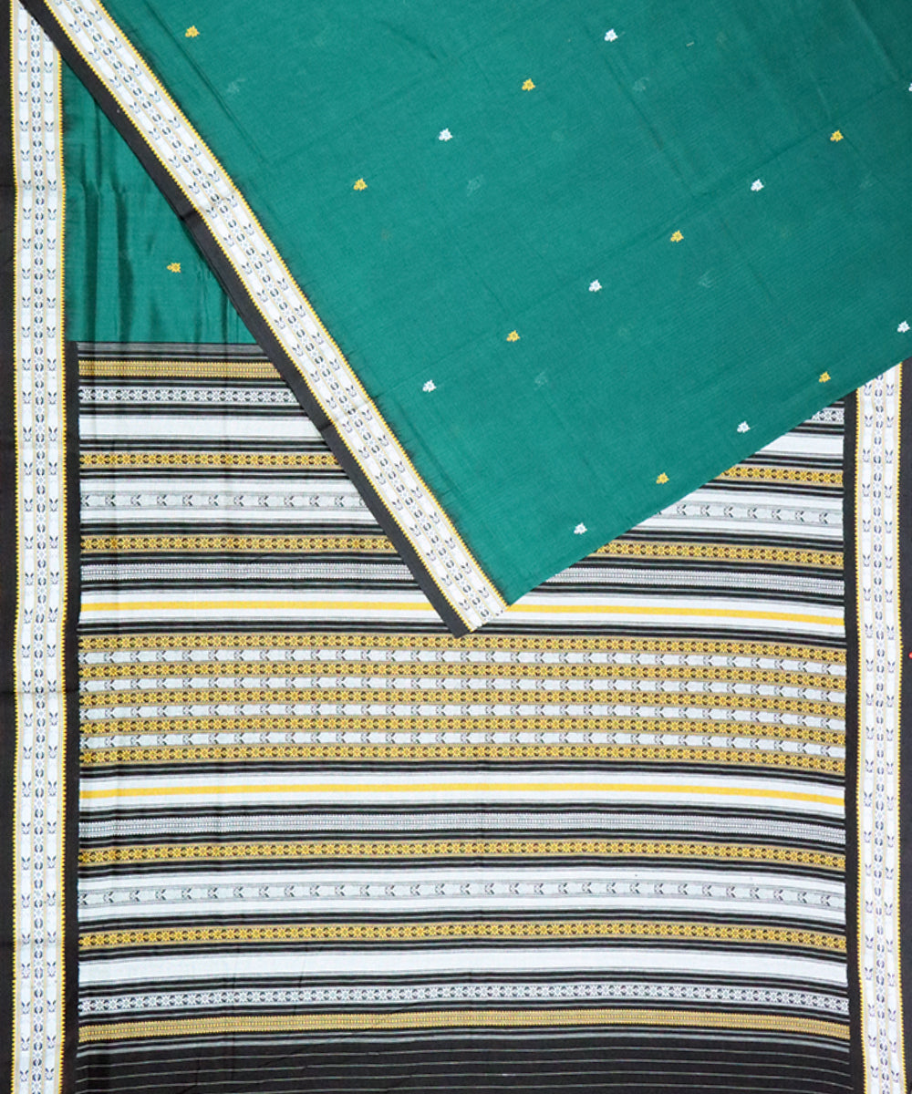 Dark green black cotton handloom sambalpuri saree