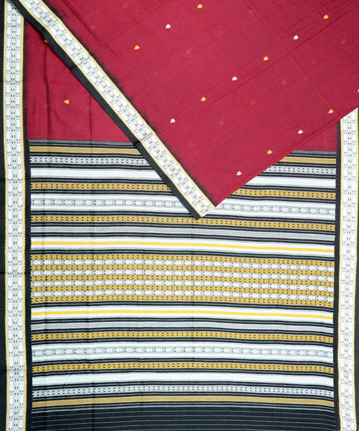 Maroon black cotton handloom sambalpuri saree