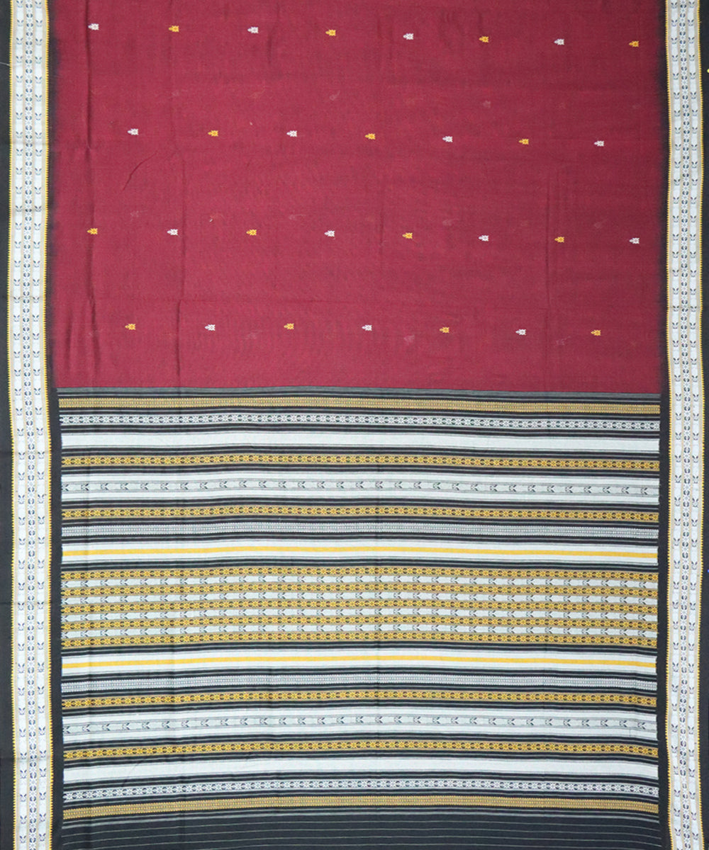 Maroon black cotton handloom sambalpuri saree