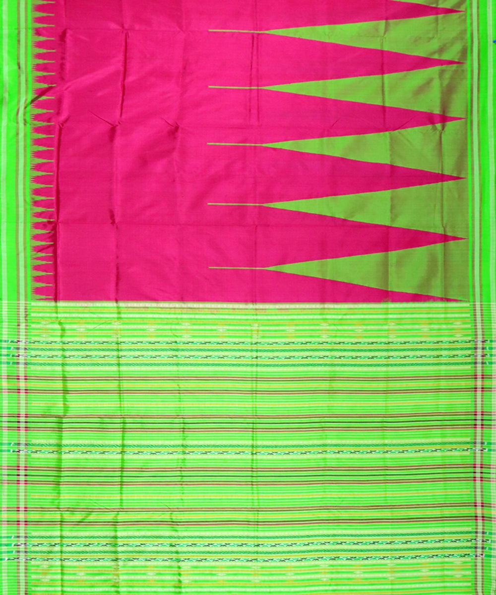 Dark pink chartreuse silk handloom sambalpuri saree