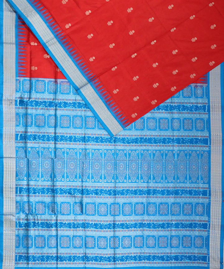 Red sky blue silk handloom bomkai saree