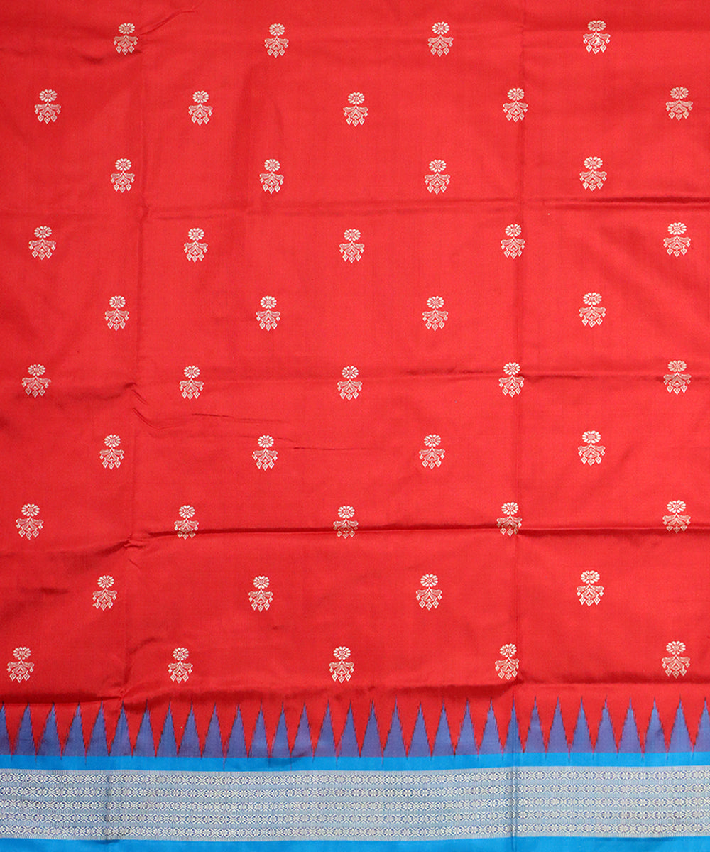 Red sky blue silk handloom bomkai saree