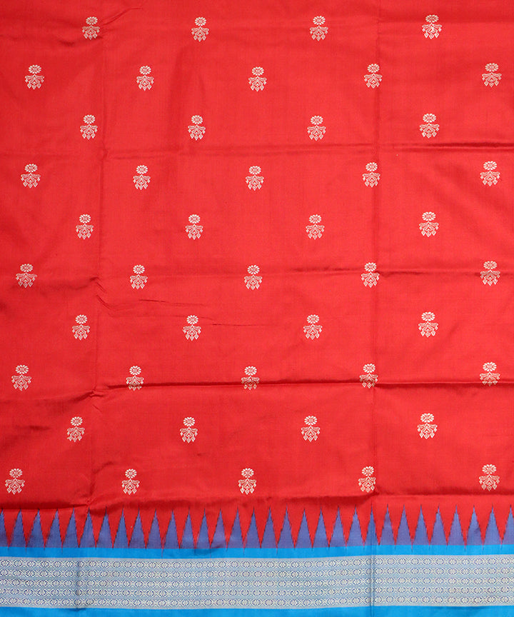 Red sky blue silk handloom bomkai saree