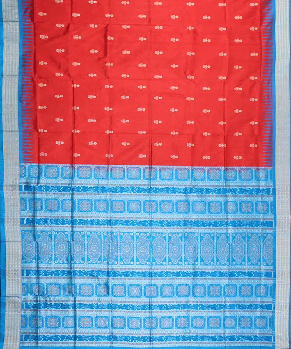 Red sky blue silk handloom bomkai saree