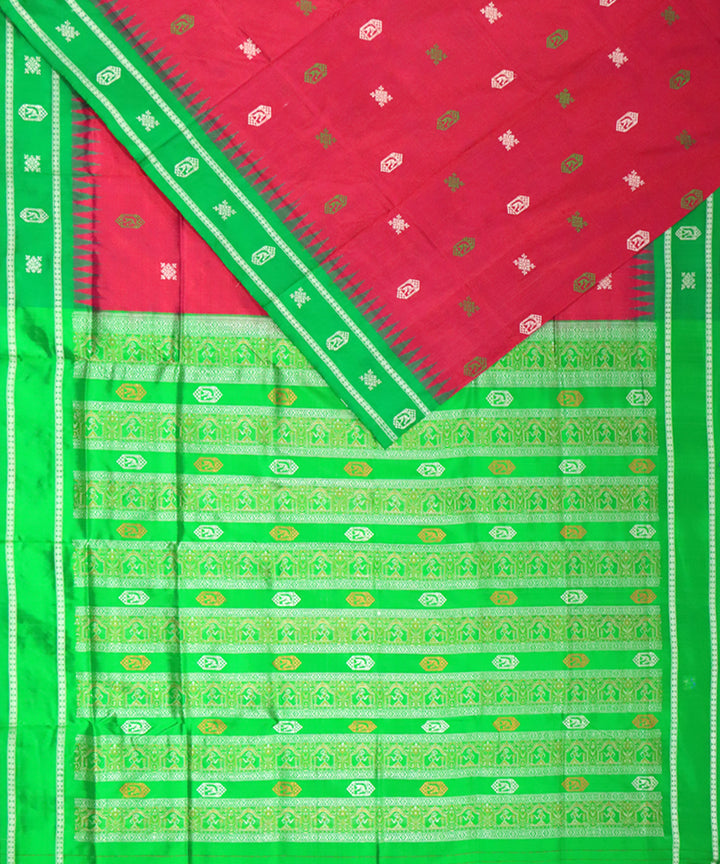 Dark pink green silk handloom bomkai saree