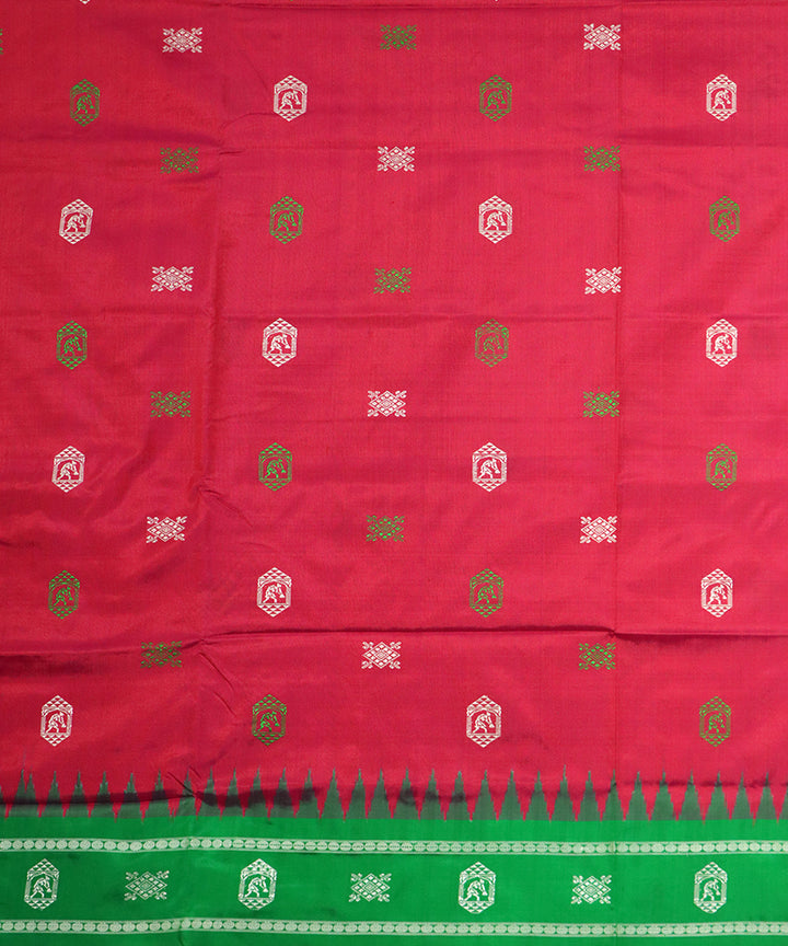 Dark pink green silk handloom bomkai saree