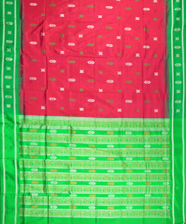 Dark pink green silk handloom bomkai saree