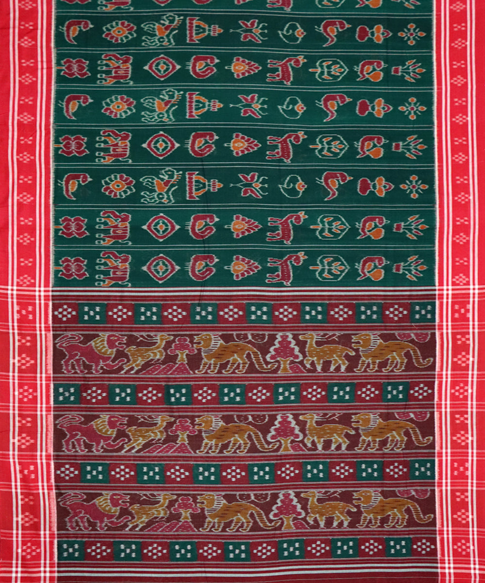 Bottle green red cotton handloom nuapatna saree