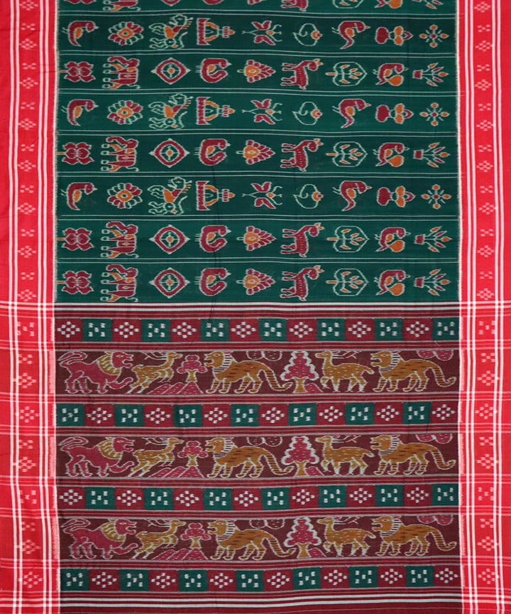 Bottle green red cotton handloom nuapatna saree